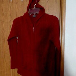 Ann Taylor Red Zippered Cable-Knit Hoodie Sweater, Size M